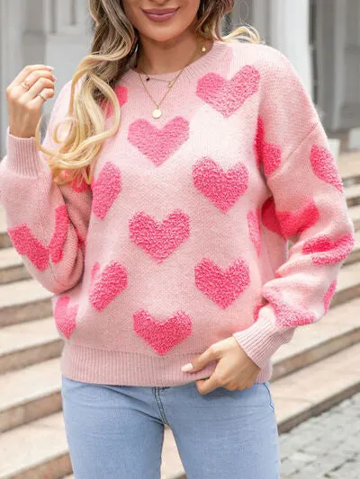 🌸 Heart Round Neck Dropped Shoulder Sweater 🌸