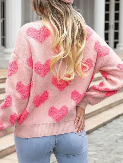 🌸 Heart Round Neck Dropped Shoulder Sweater 🌸