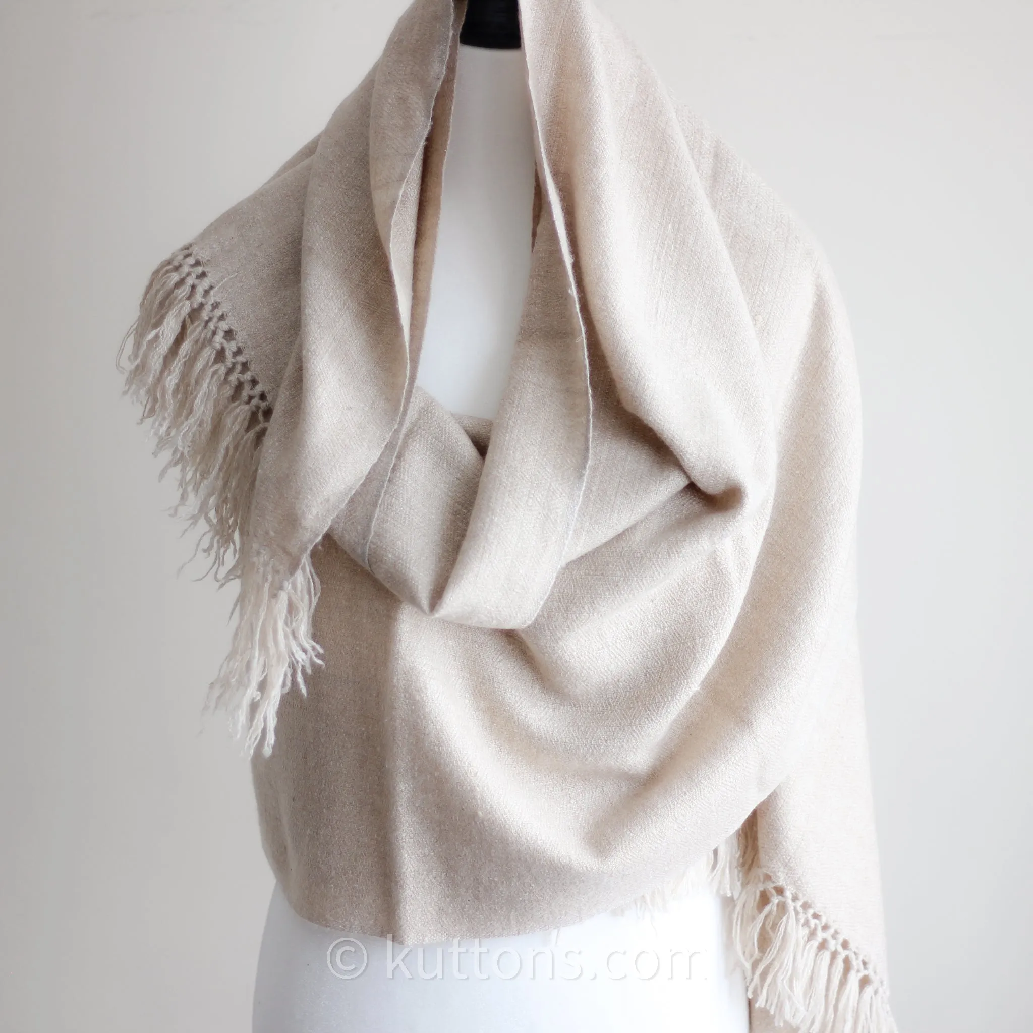 100% Pure Cashmere Shawl Wrap (2-Ply) - Handspun & Handwoven Softest Pashmina Wool from Ladakh Himalayas | Cream, 23x78"