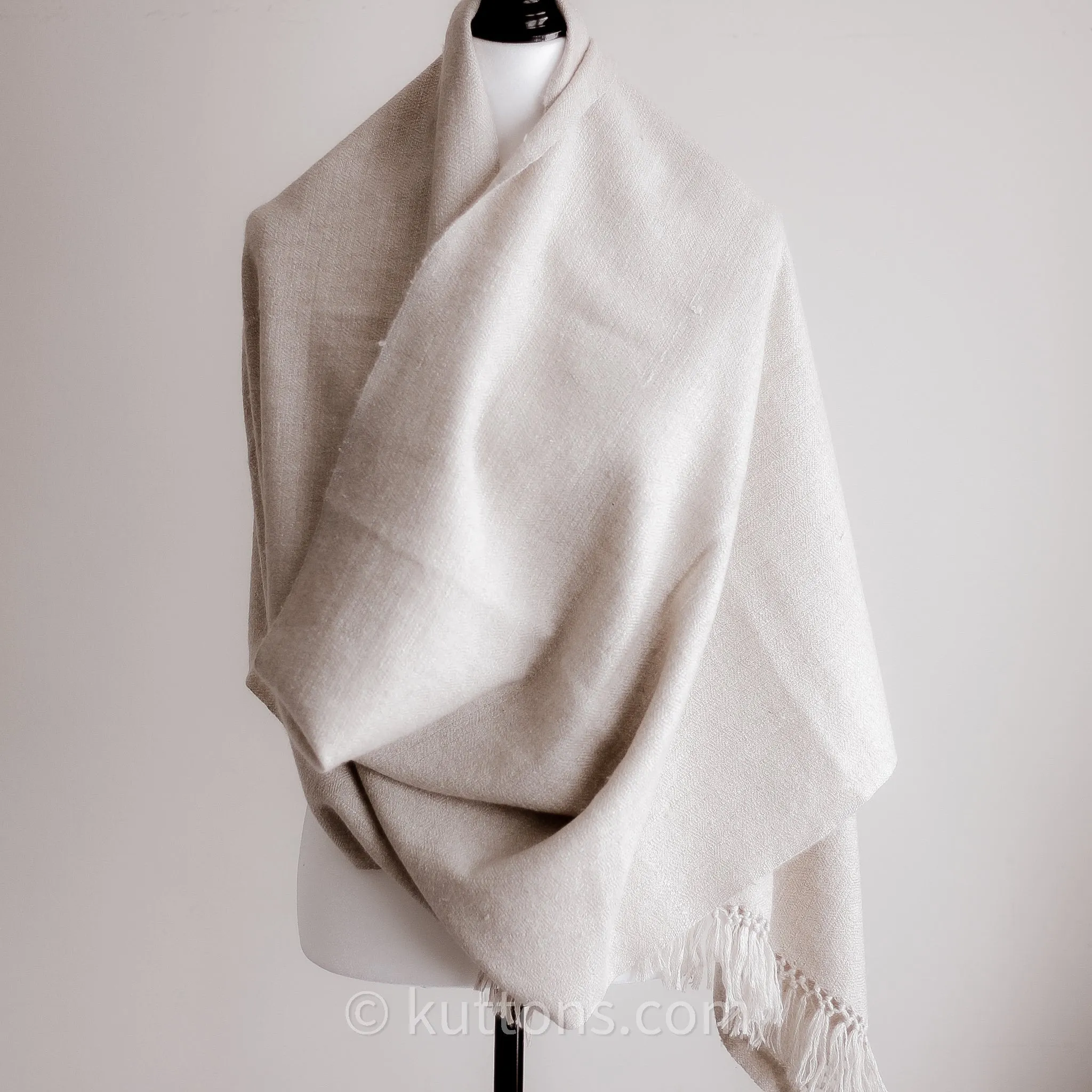 100% Pure Cashmere Shawl Wrap (2-Ply) - Handspun & Handwoven Softest Pashmina Wool from Ladakh Himalayas | Cream, 23x78"