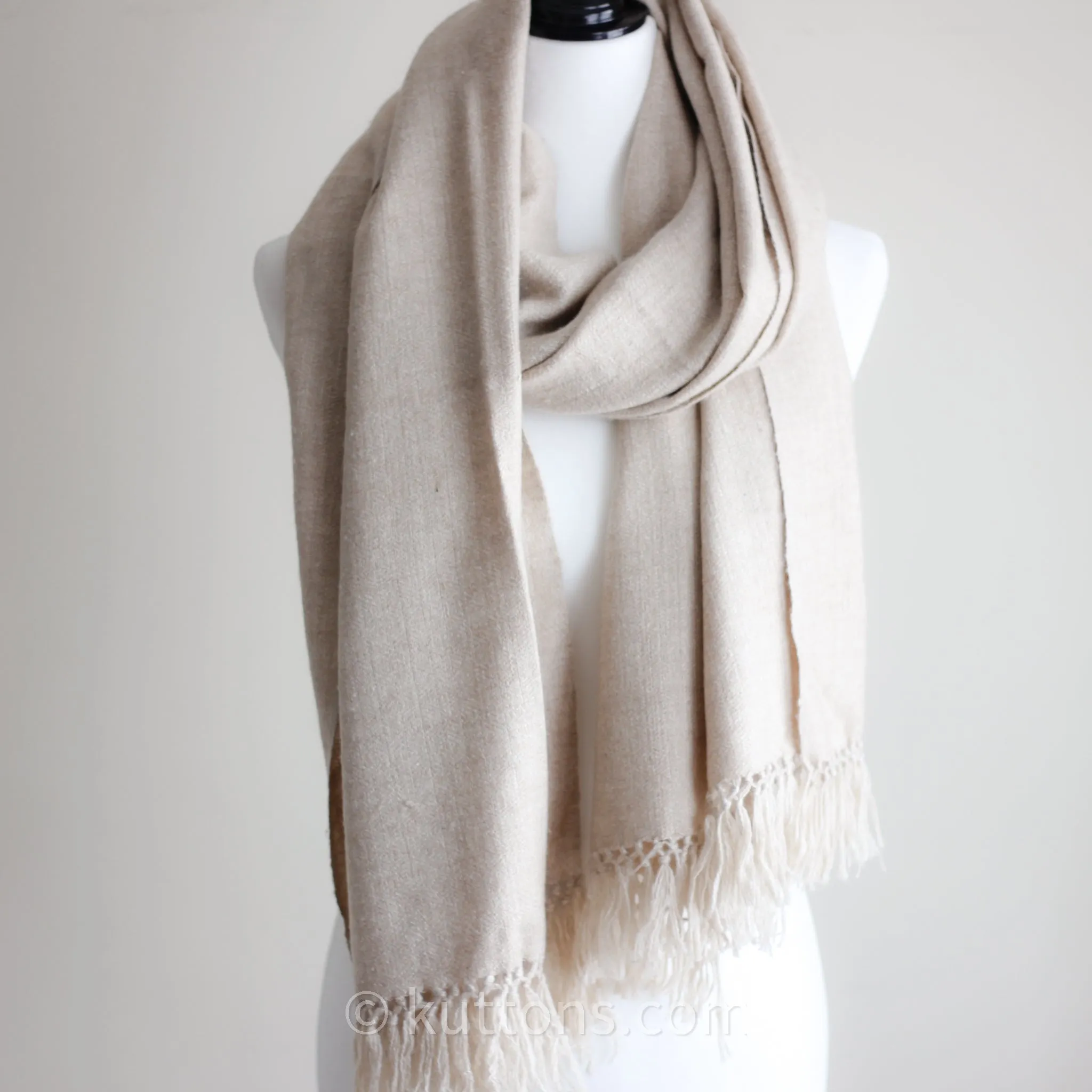 100% Pure Cashmere Shawl Wrap (2-Ply) - Handspun & Handwoven Softest Pashmina Wool from Ladakh Himalayas | Cream, 23x78"