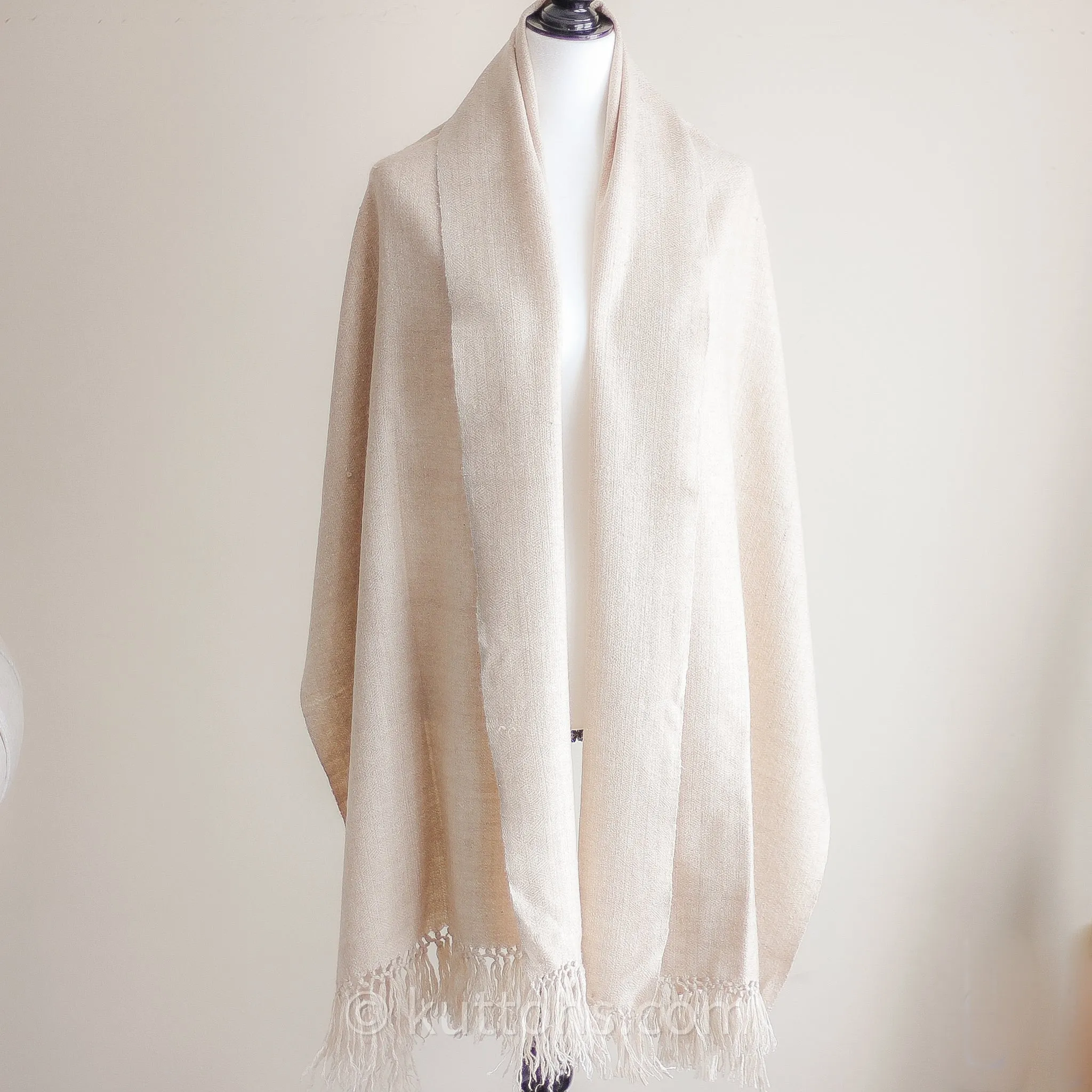 100% Pure Cashmere Shawl Wrap (2-Ply) - Handspun & Handwoven Softest Pashmina Wool from Ladakh Himalayas | Cream, 23x78"