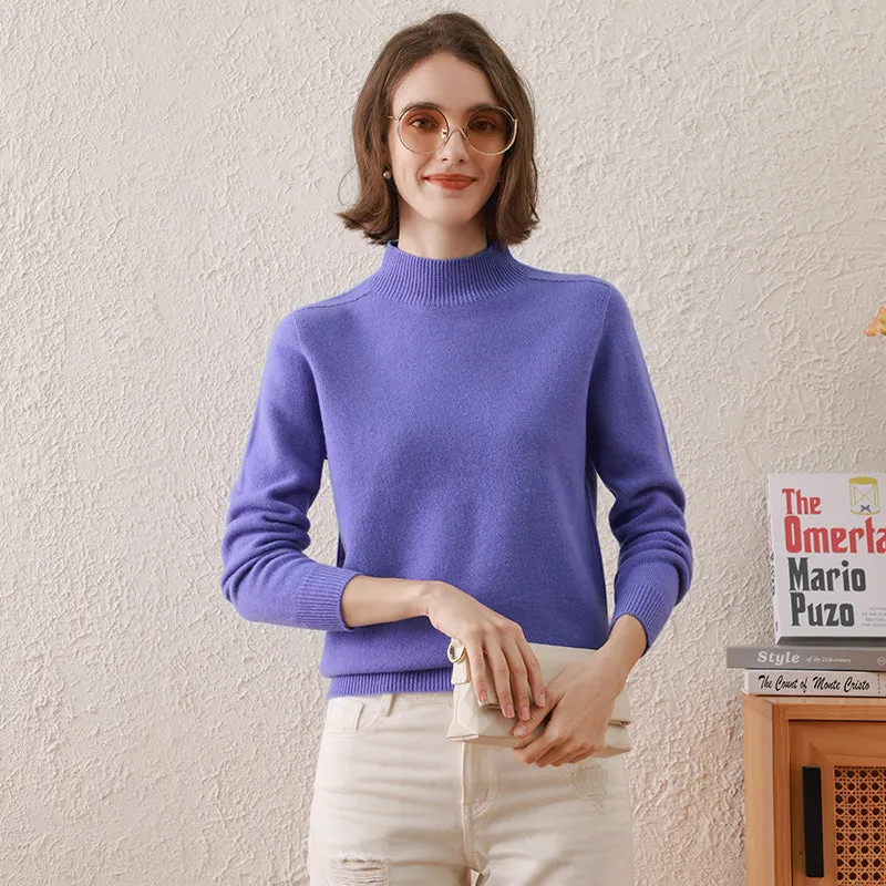 100% Wool All-Match Mock Neck Sweater