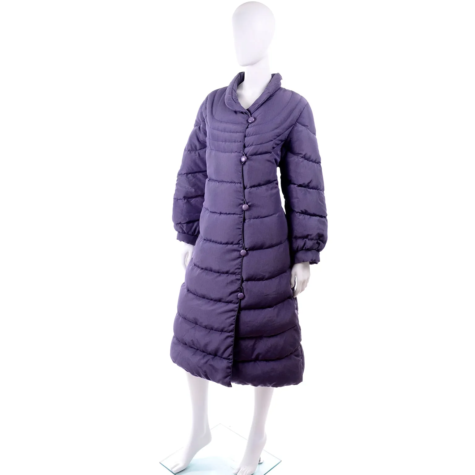 1980s Purple Quilted Bill Blass Vintage Puffer Coat