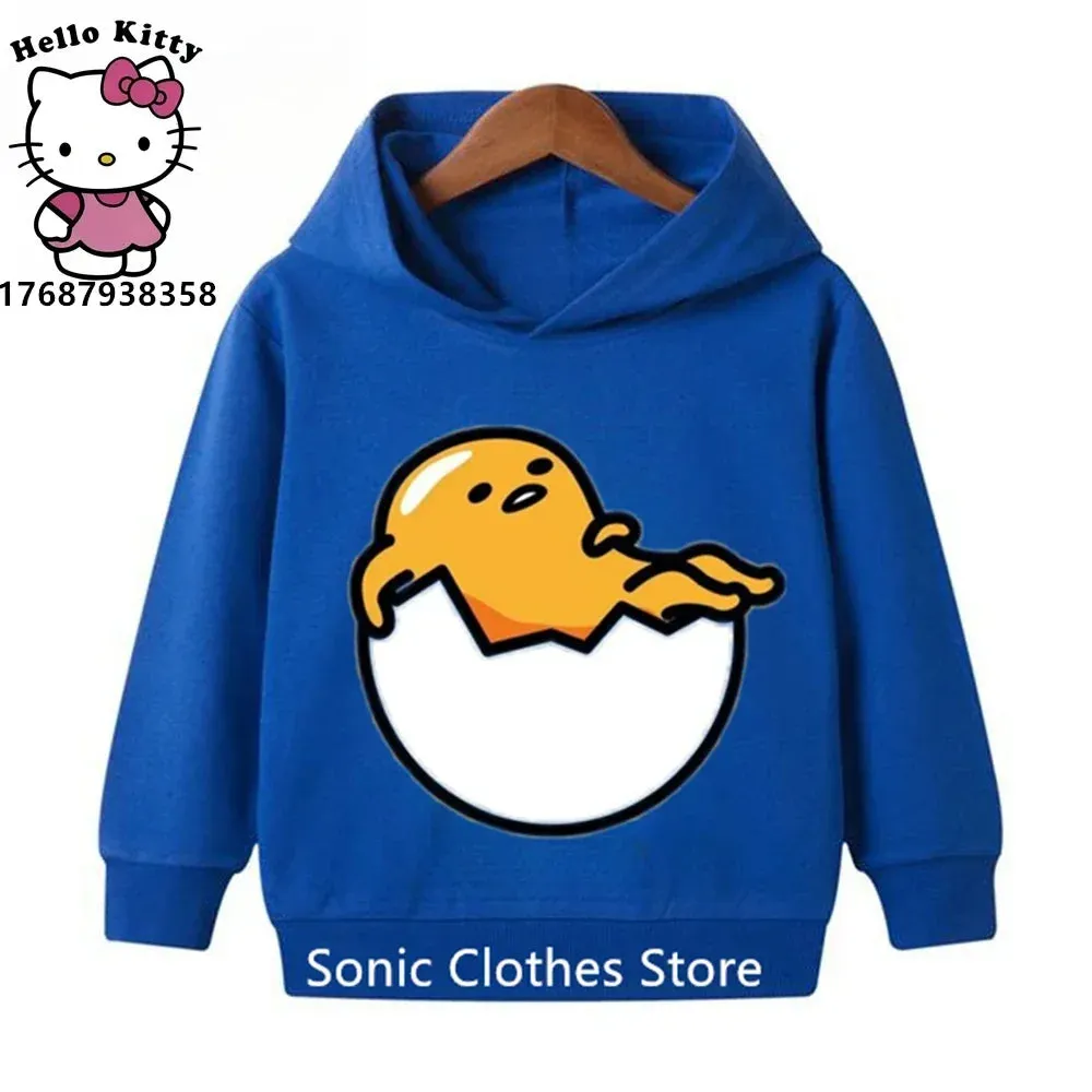 2023 New Cute Gudetama Hoodie Kids Clothes Boys Girls Kawaii Cartoon Hooded Sweatshirt Girls Autumn Winter Warm Coat