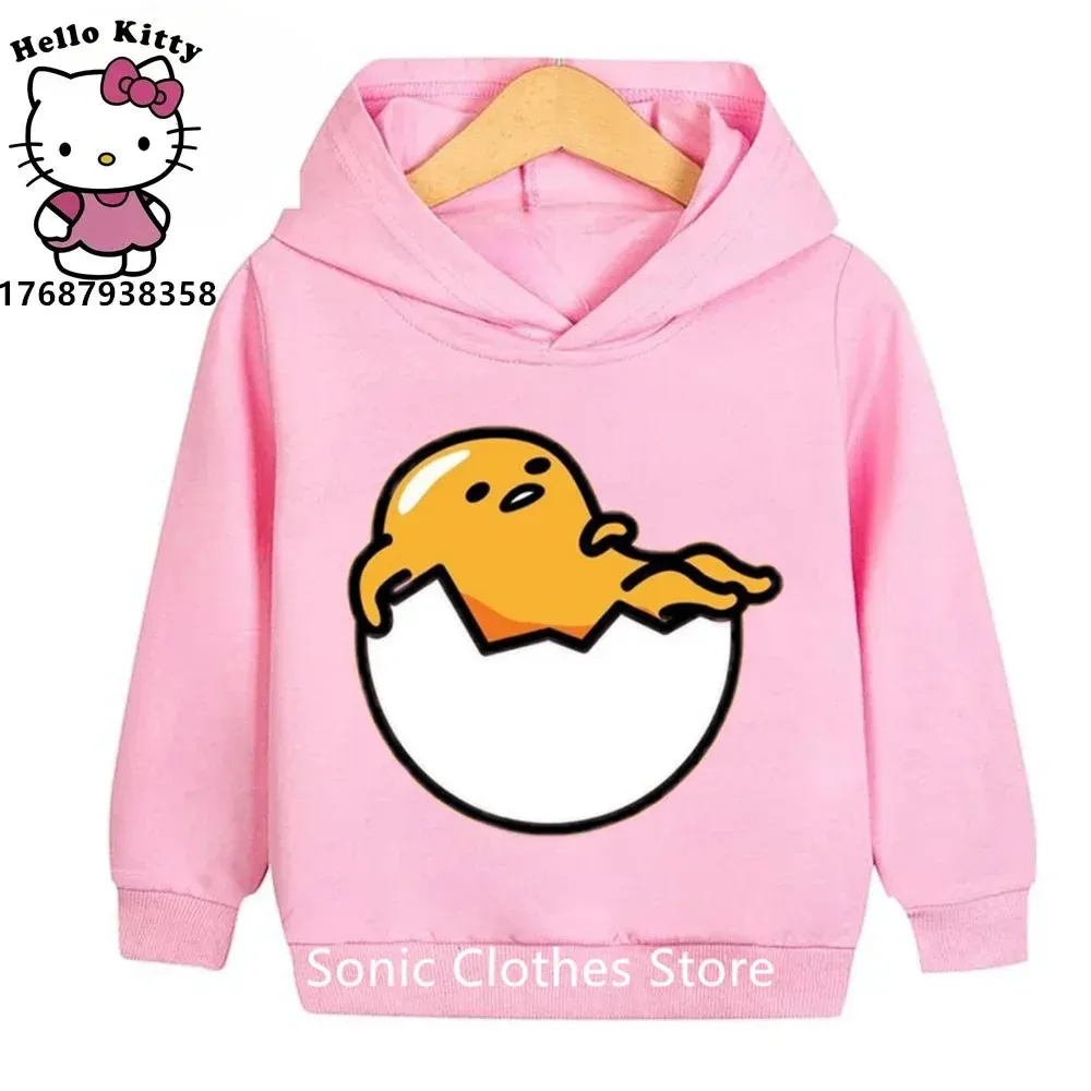 2023 New Cute Gudetama Hoodie Kids Clothes Boys Girls Kawaii Cartoon Hooded Sweatshirt Girls Autumn Winter Warm Coat