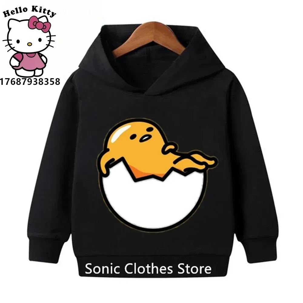 2023 New Cute Gudetama Hoodie Kids Clothes Boys Girls Kawaii Cartoon Hooded Sweatshirt Girls Autumn Winter Warm Coat