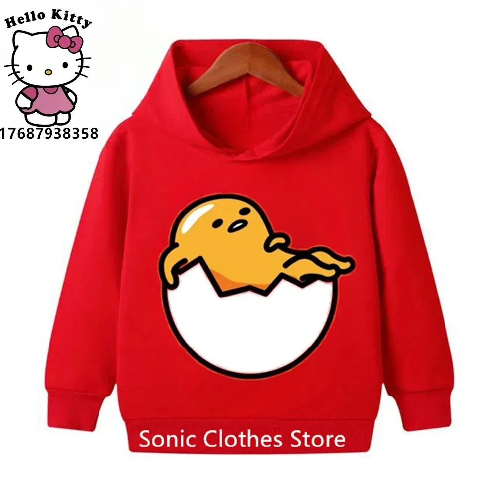 2023 New Cute Gudetama Hoodie Kids Clothes Boys Girls Kawaii Cartoon Hooded Sweatshirt Girls Autumn Winter Warm Coat