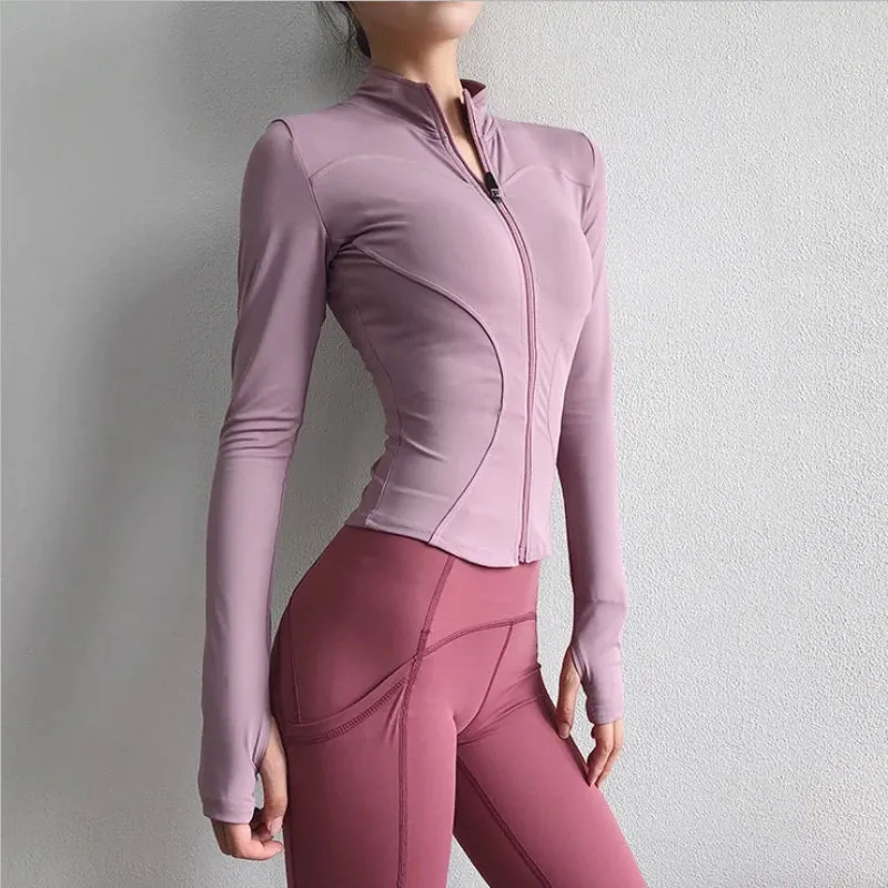 2024 Women Sport Jacket Zipper Yoga Coat Clothes Quick Dry Fitness Jacket Running Hoodies Thumb Hole Sportwear Gym Workout Top