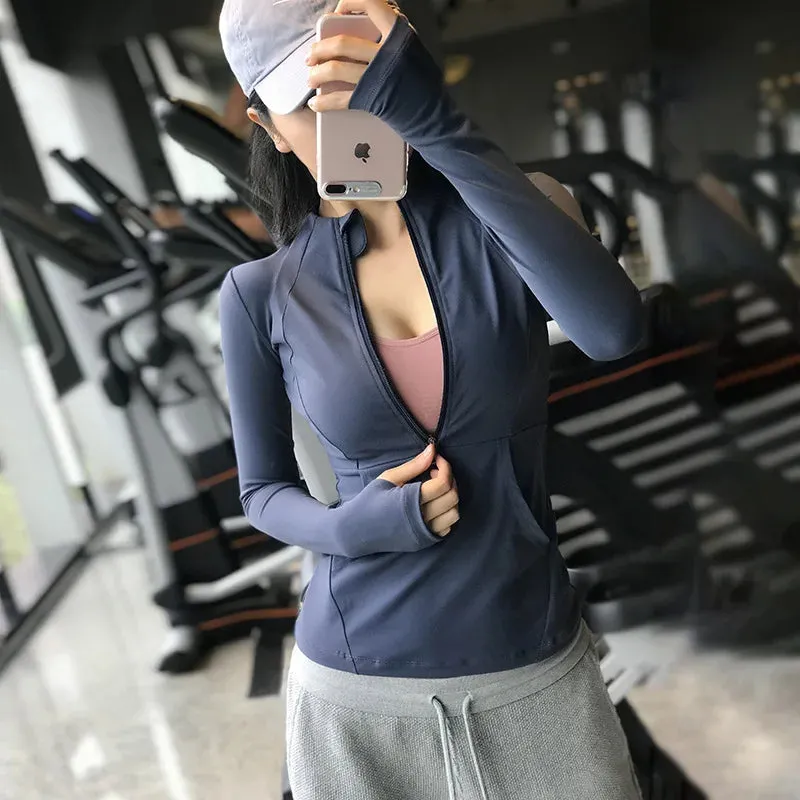 2024 Women Sport Jacket Zipper Yoga Coat Clothes Quick Dry Fitness Jacket Running Hoodies Thumb Hole Sportwear Gym Workout Top