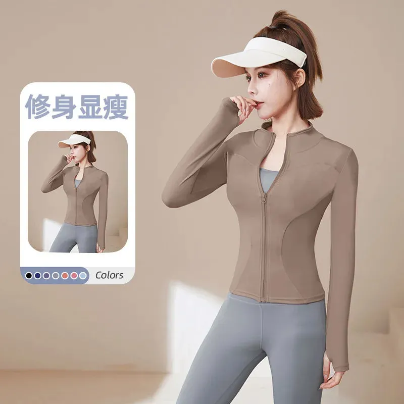 2024 Women Sport Jacket Zipper Yoga Coat Clothes Quick Dry Fitness Jacket Running Hoodies Thumb Hole Sportwear Gym Workout Top