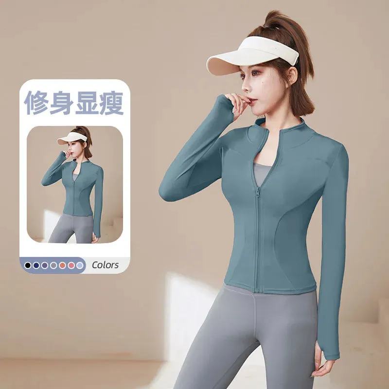 2024 Women Sport Jacket Zipper Yoga Coat Clothes Quick Dry Fitness Jacket Running Hoodies Thumb Hole Sportwear Gym Workout Top