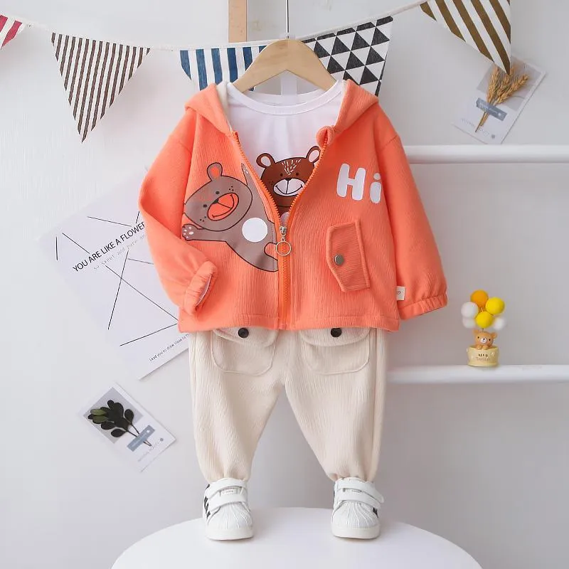 3-piece Bear Pattern Coat & Sweatshirt & Pants for Children Boy