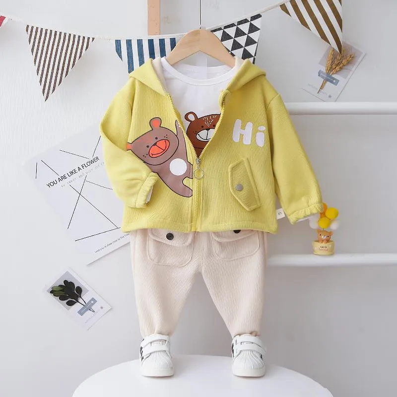 3-piece Bear Pattern Coat & Sweatshirt & Pants for Children Boy