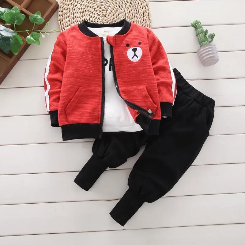 3-piece Bear Pattern Coat & Sweatshirt & Pants for Children Boy