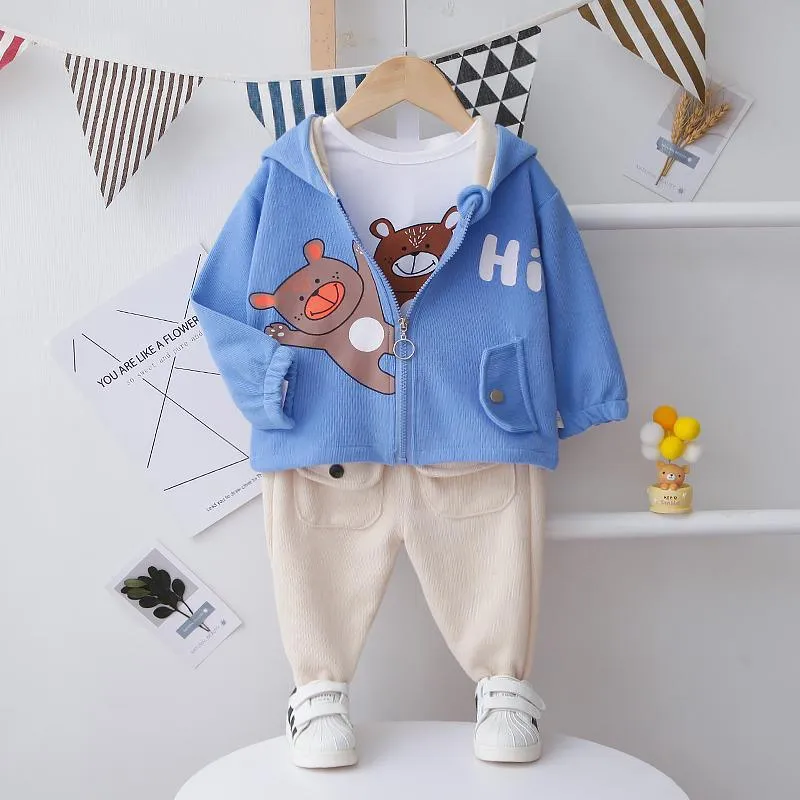 3-piece Bear Pattern Coat & Sweatshirt & Pants for Children Boy