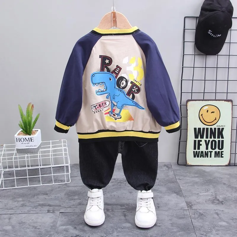 3-piece Dinosaur Pattern Coat & Sweatshirt & Pants for Children Boy