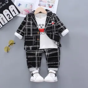 3-piece Plaid Coat & Sweatshirt & Plaid Pants for Children Boy