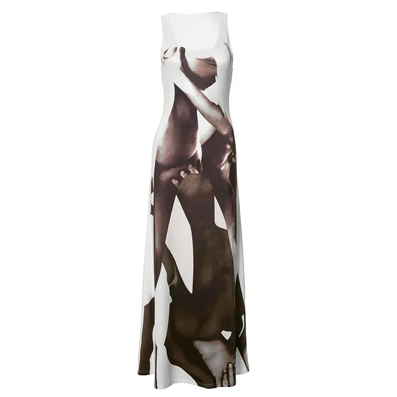 Abstract Sexy Seduce Tank Camisole Wild Printed Maxi Dress Casual Streetwear Wear