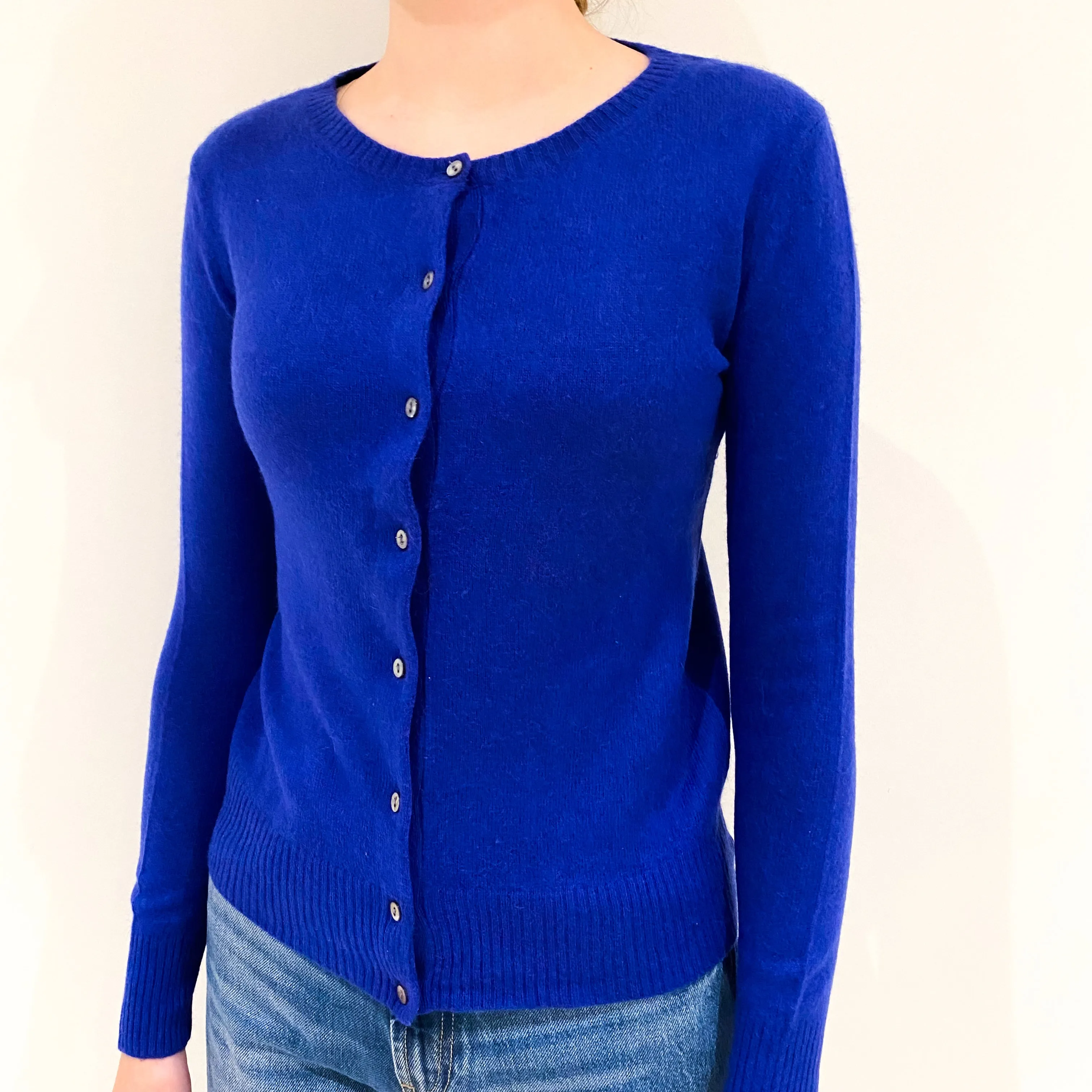 Admiral Blue Cashmere Crew Neck Cardigan Extra Small