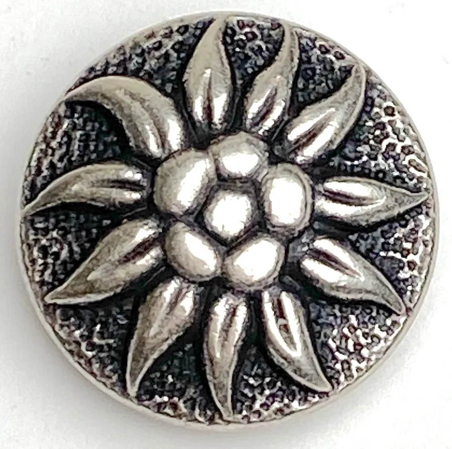 Alpine Flower Antique Silver 13/16" Shank Back Metal Button 20mm  #FJ-40