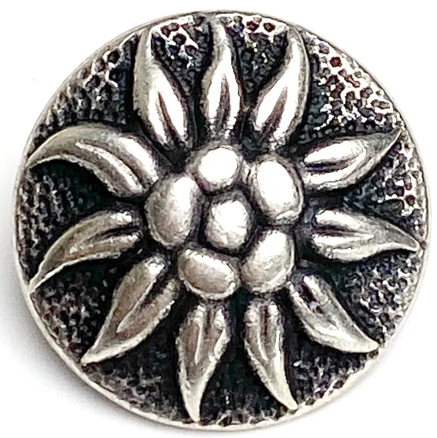 Alpine Flower Antique Silver 13/16" Shank Back Metal Button 20mm  #FJ-40