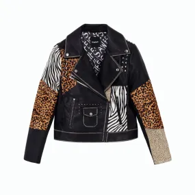 Animal Print Slim Biker Jacket