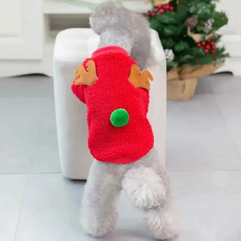 AnniePaw Christmas Reindeer Sweatshirt - Fleece Coat for Small Dogs