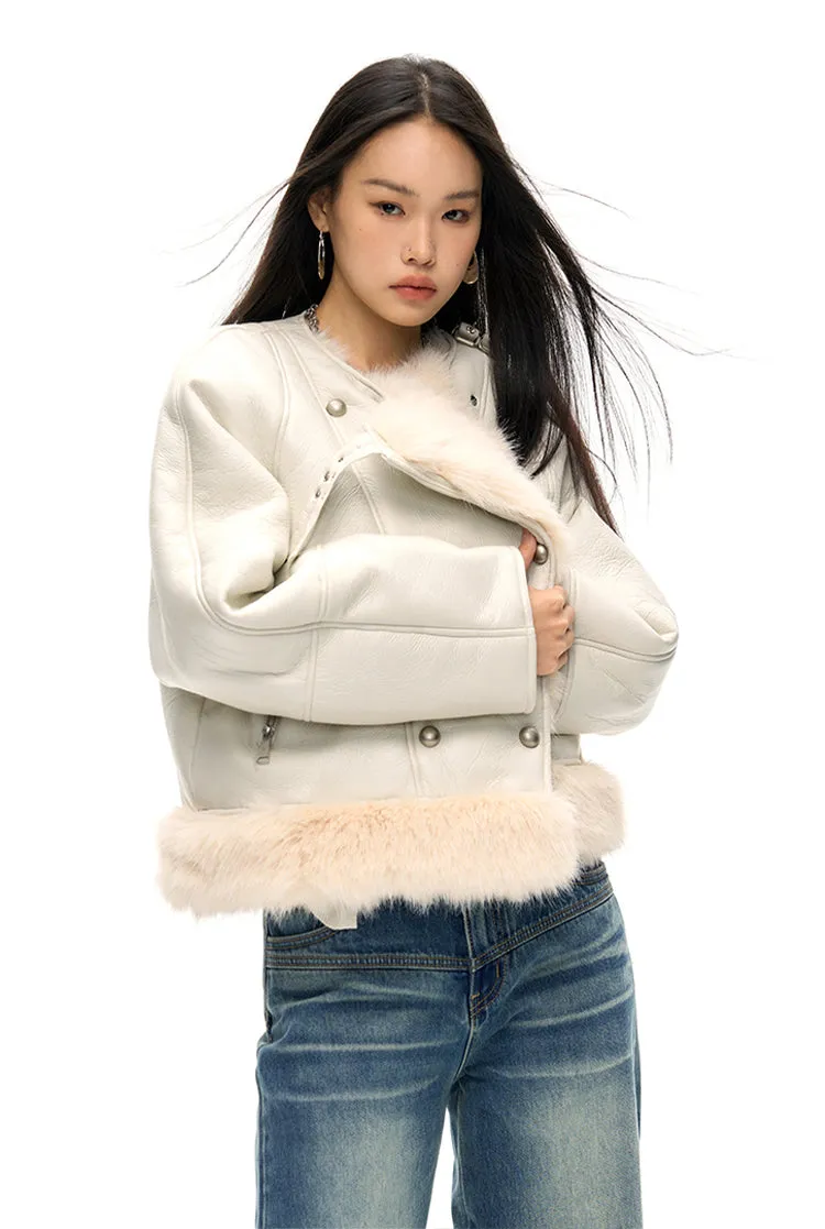 ARK Large Lapel Eco-friendly Fur Leather Coat