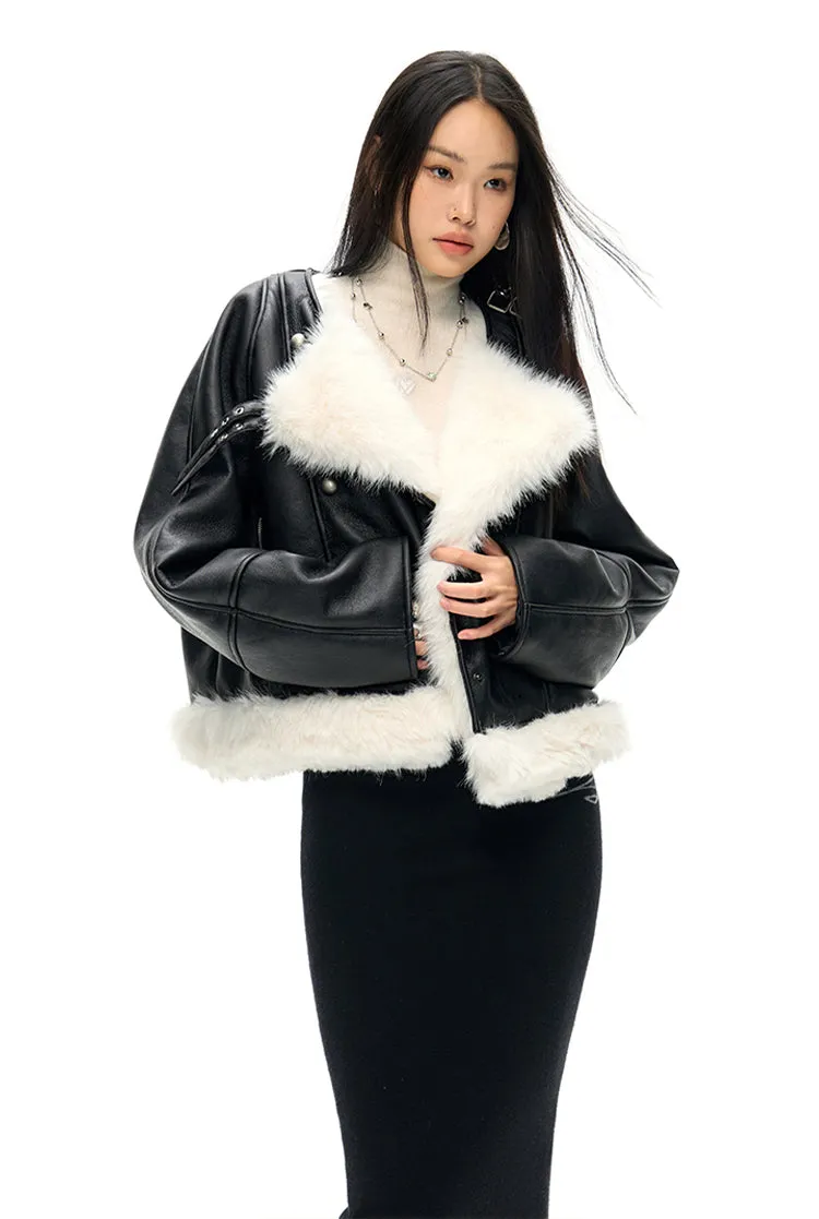 ARK Large Lapel Eco-friendly Fur Leather Coat