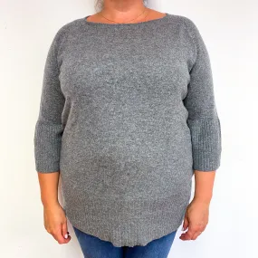 Ash Grey 3/4 Sleeve Cashmere Crew Neck Jumper Extra Extra Large