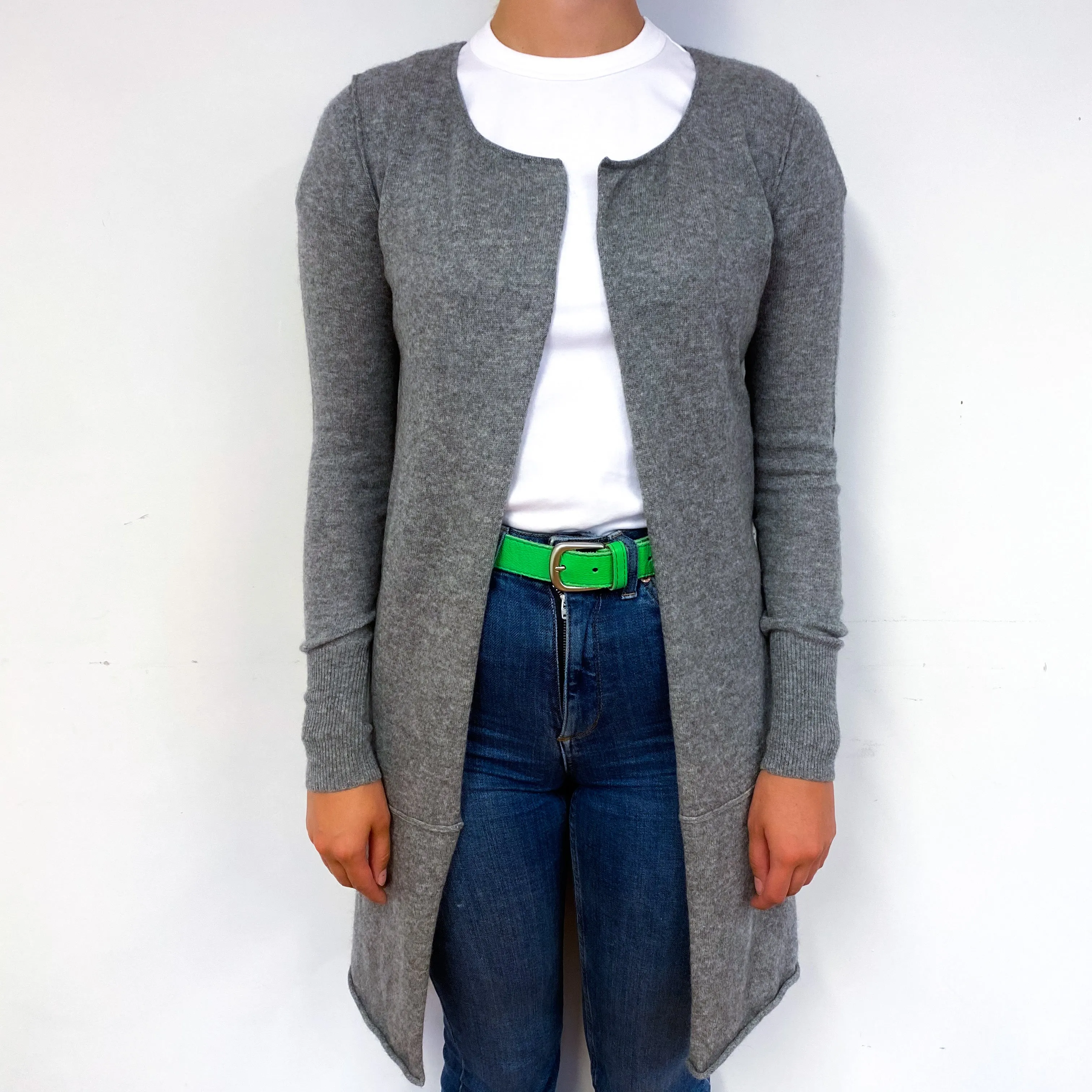 Ash Grey Long Cashmere Edge to Edge Cardigan Small