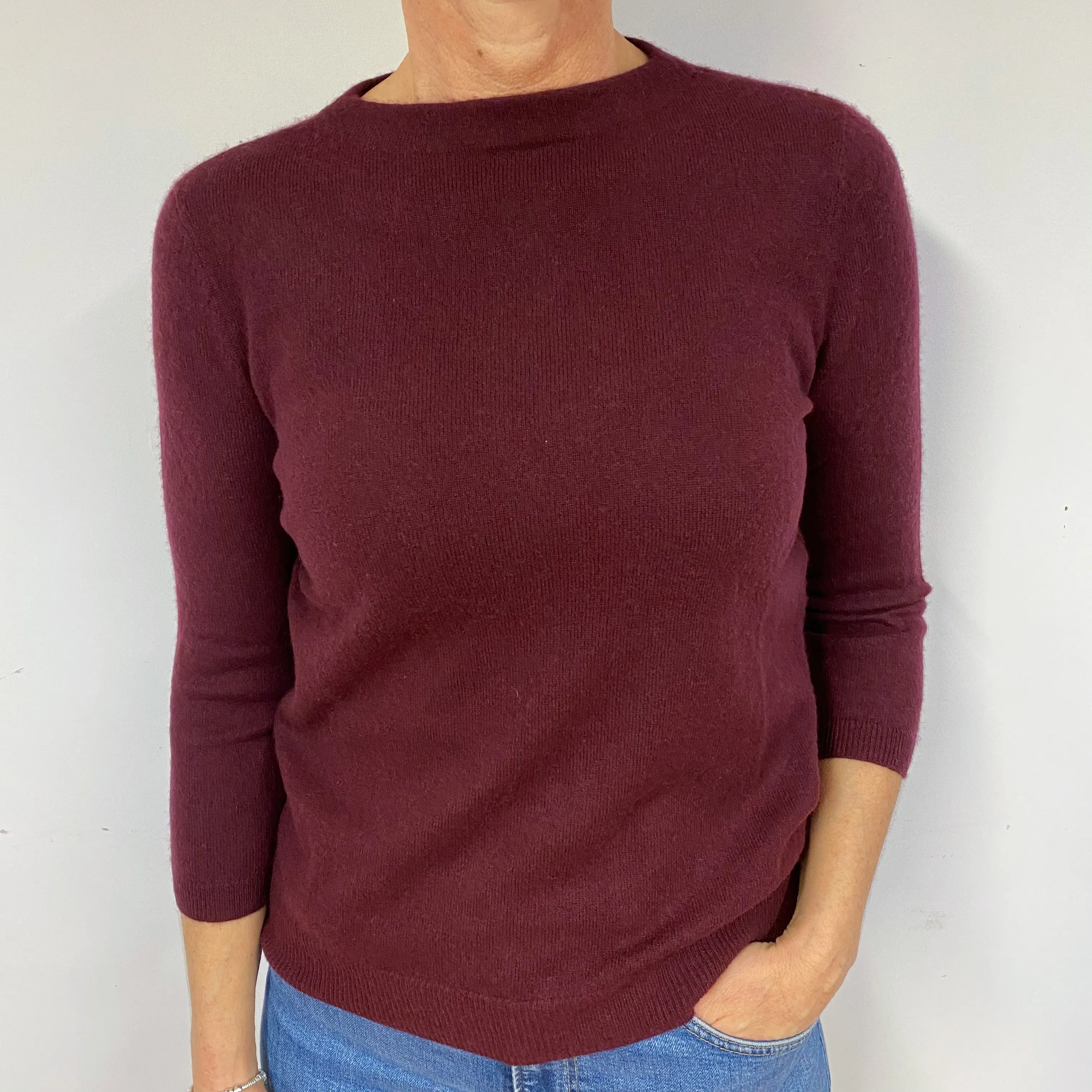 Aubergine Cashmere Crew Neck Jumper Medium