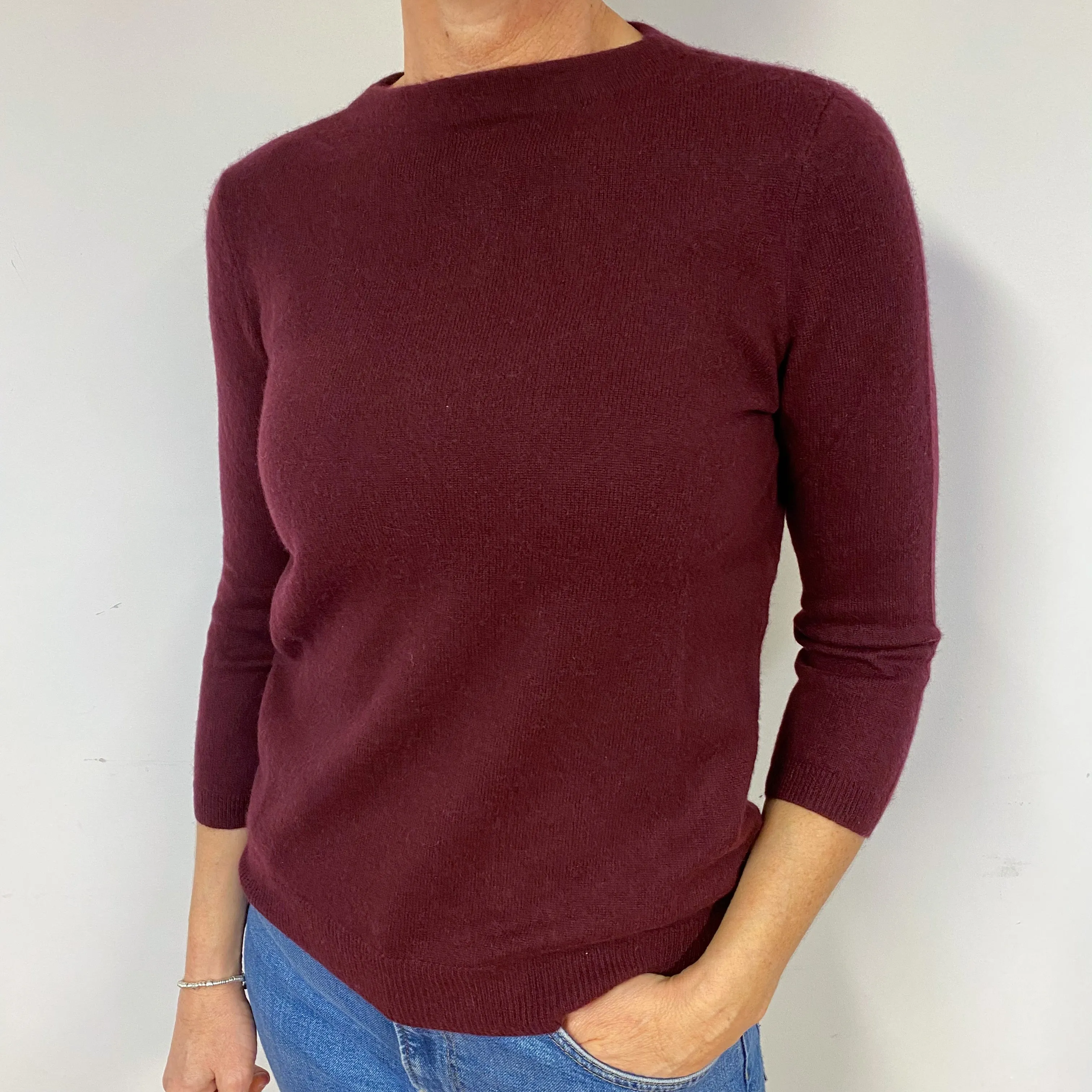 Aubergine Cashmere Crew Neck Jumper Medium