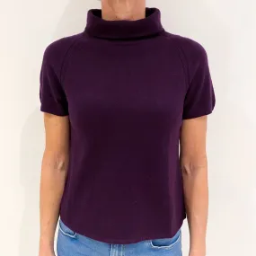 Aubergine Purple Cashmere Short Sleeved Funnel Neck Jumper Small