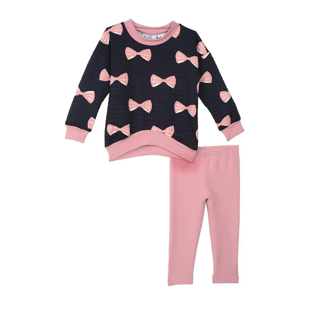 Aya Pink Bow Sweatshirt Legging Set