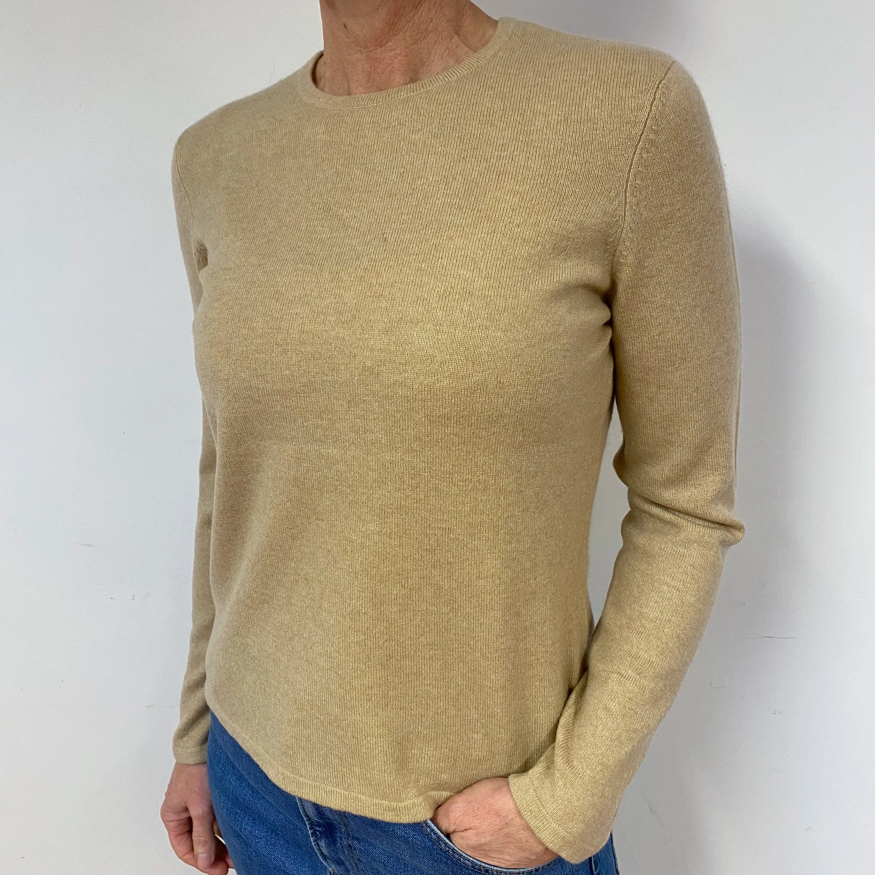 Beige Cashmere Crew Neck Jumper Medium