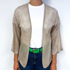 Beige Lace Knit Cashmere Edge to Edge Cardigan Small