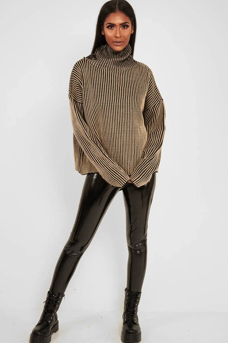 Beige Ottoman Rib Roll Neck Jumper - Renee