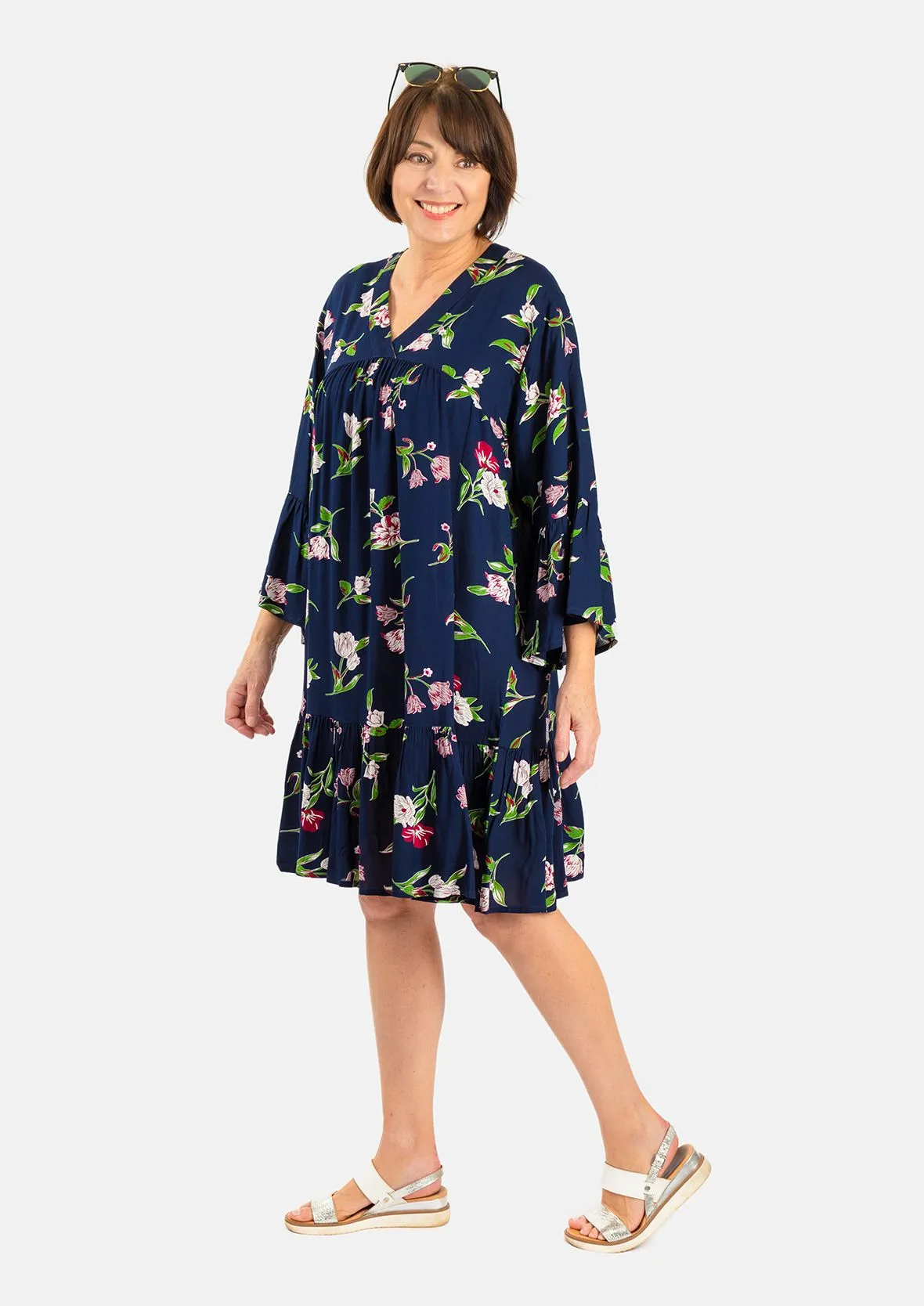 Bell Sleeves Tiered Smock Dress