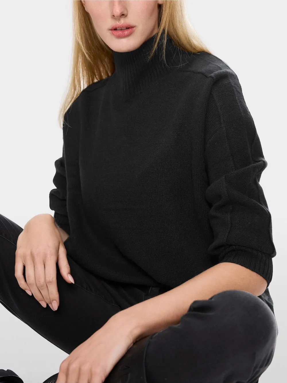 Black Cashmere Blend Polo Neck Sweater