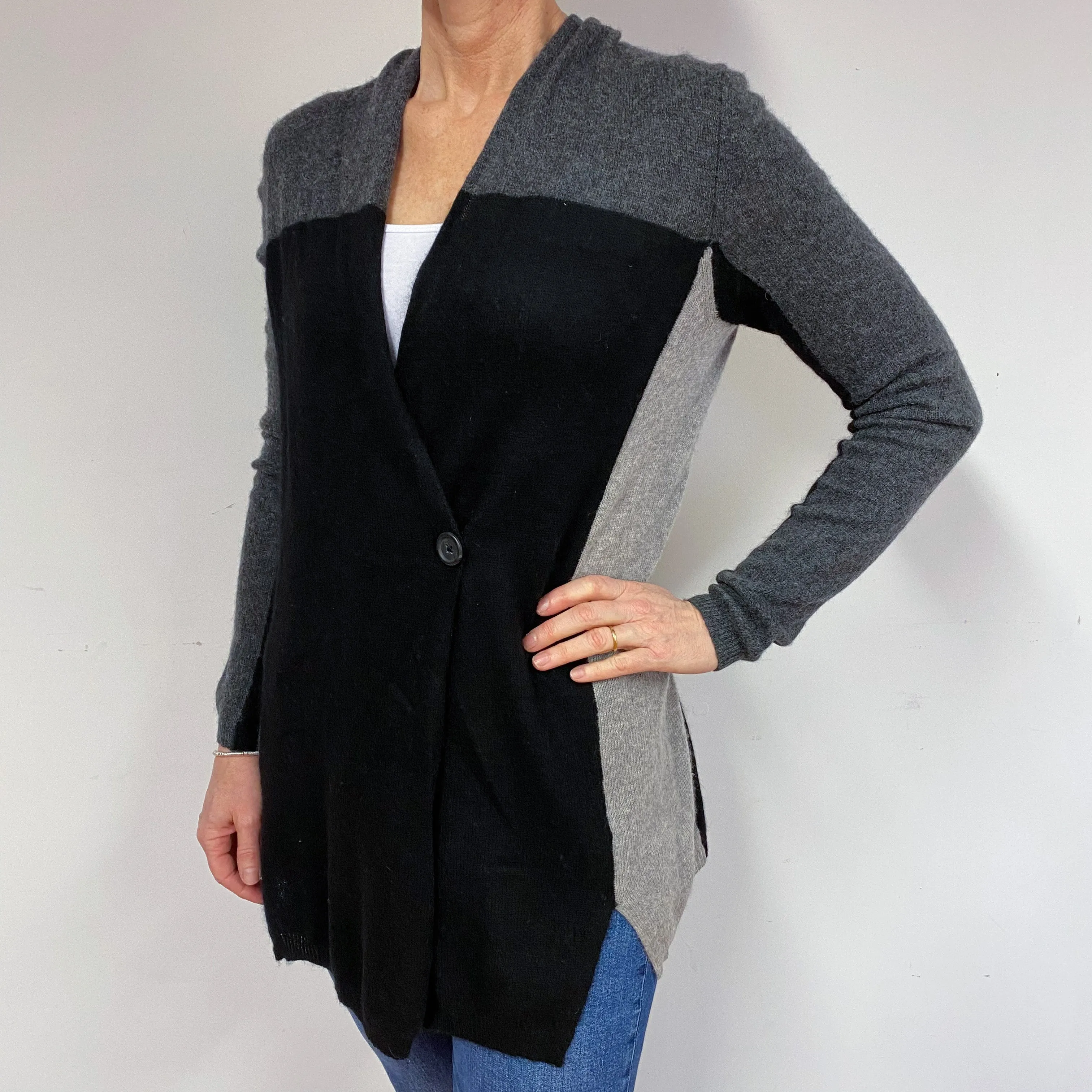 Black Charcoal Smoke Grey Cashmere Cardigan Medium