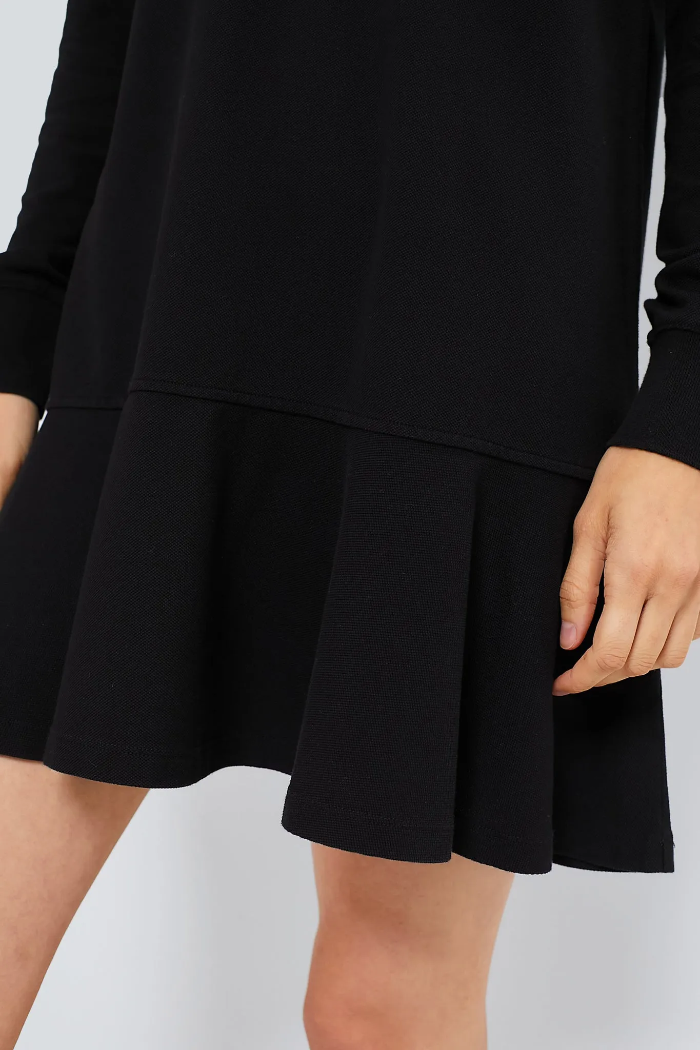 Black Long Sleeve Pique May Polo Dress