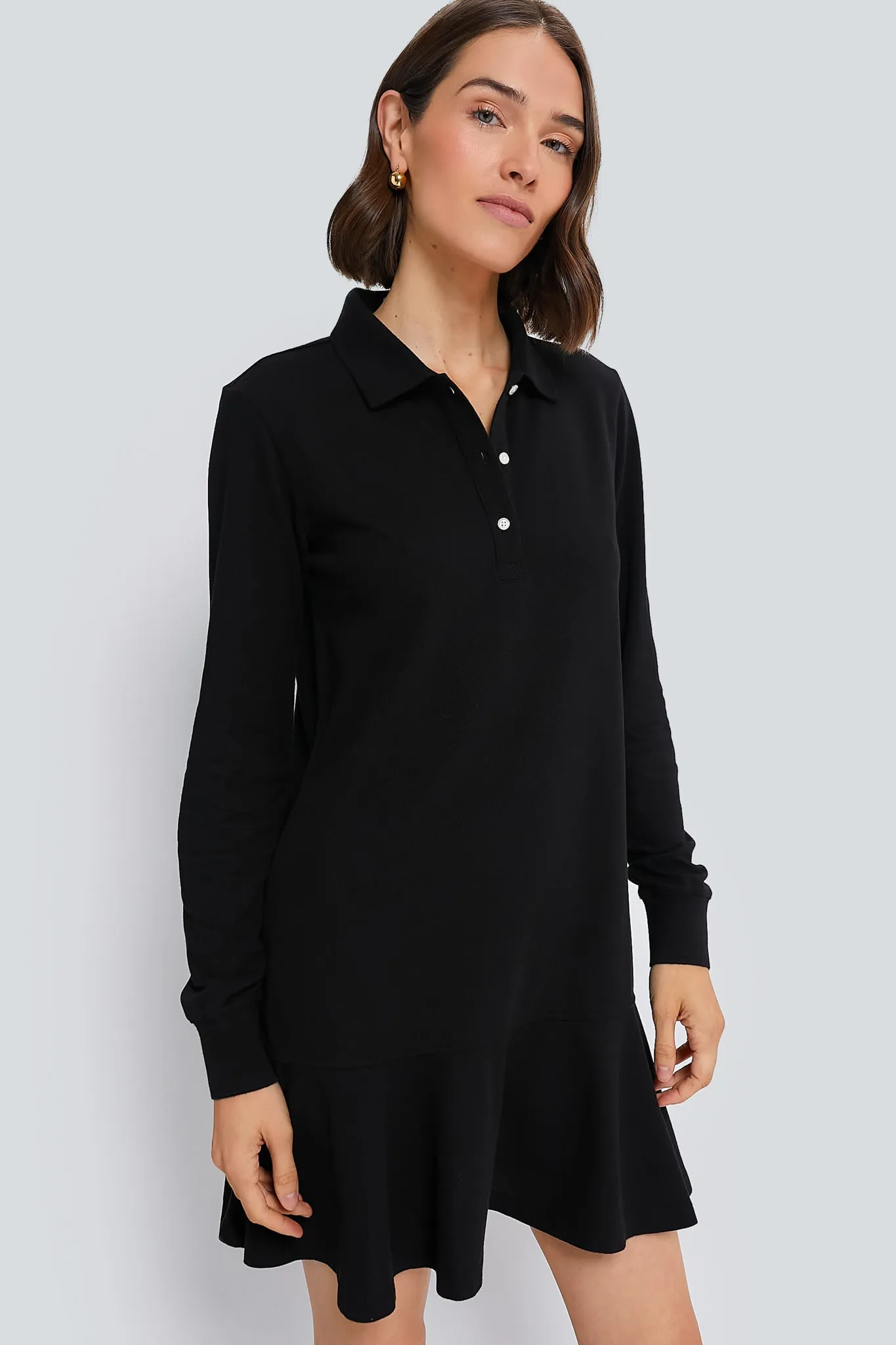 Black Long Sleeve Pique May Polo Dress