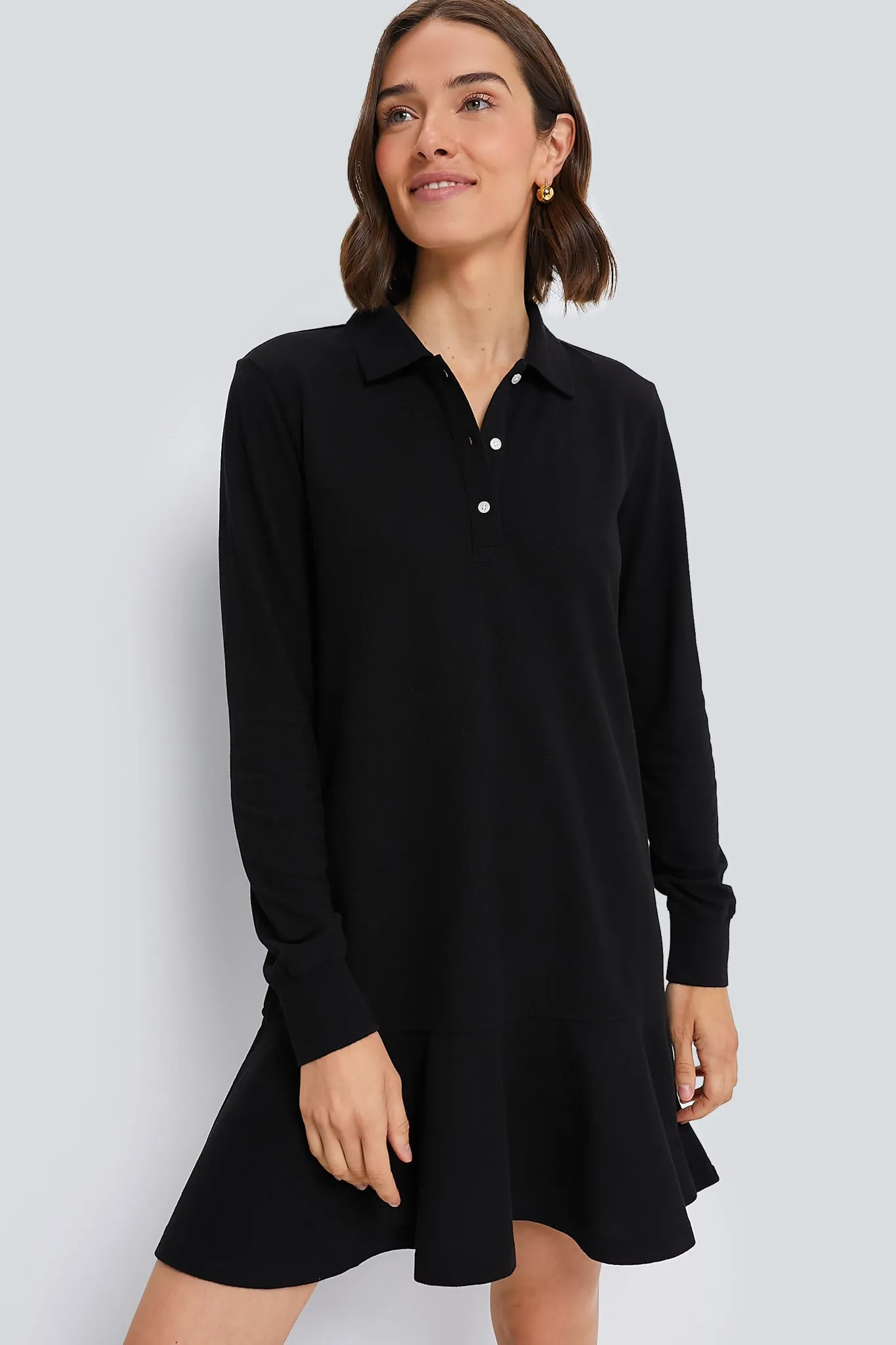 Black Long Sleeve Pique May Polo Dress