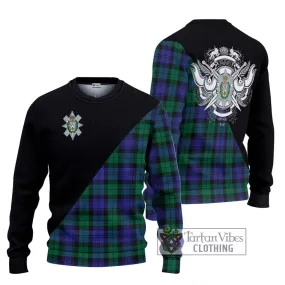 Black Watch Modern Tartan Ugly Sweater with Family Crest and Military Logo Style