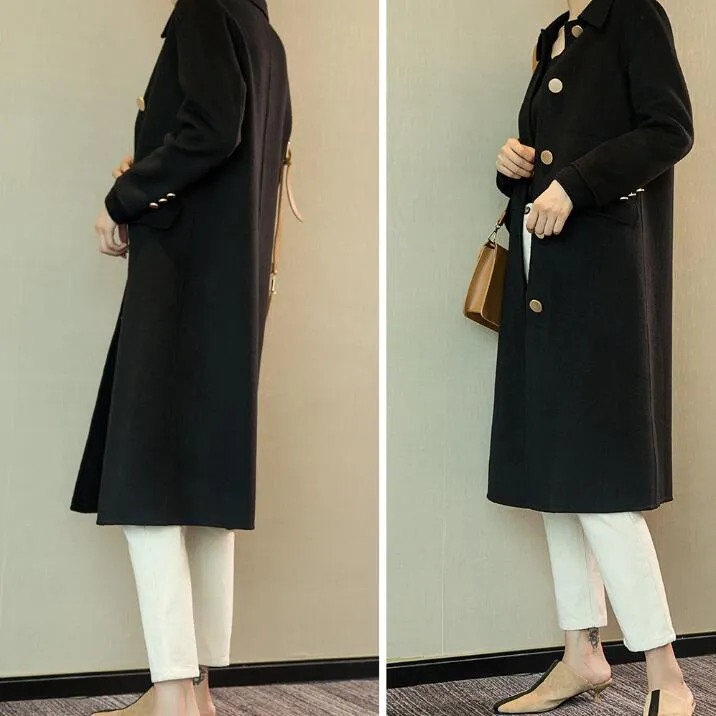 Black Women Winter Black Long Women Wool Coat Jacket/1668