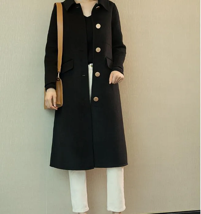 Black Women Winter Black Long Women Wool Coat Jacket/1668