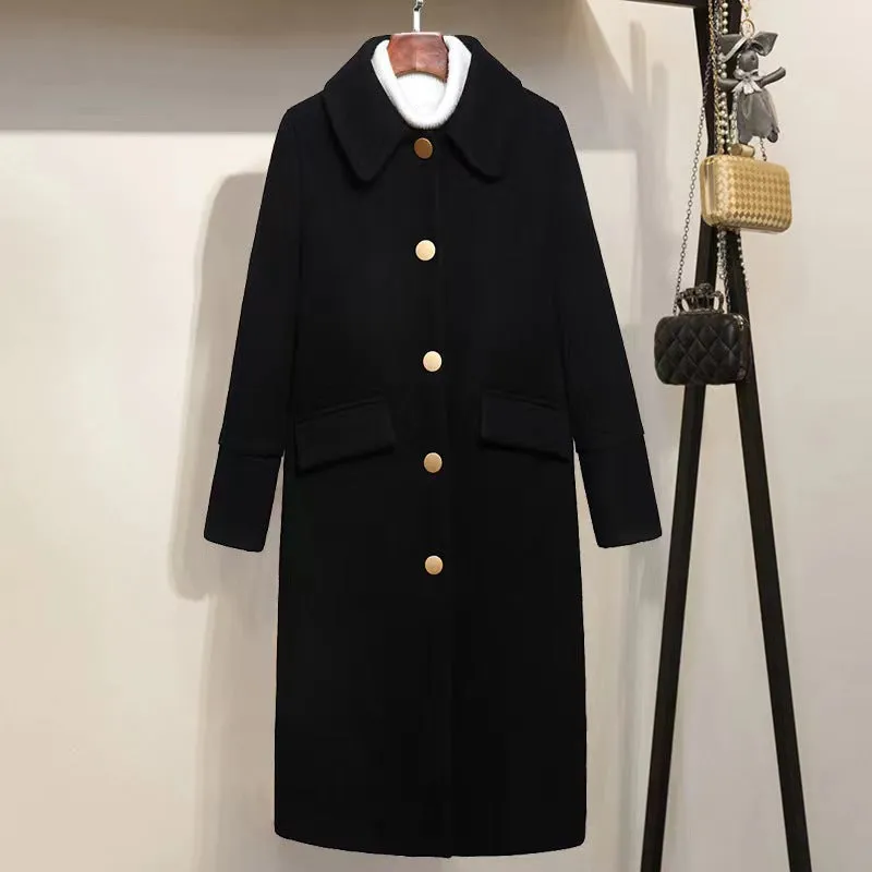 Black Women Winter Black Long Women Wool Coat Jacket/1668