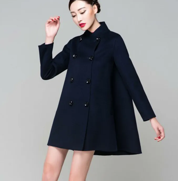 Black Women Winter Black Long Women Wool Coat Jacket/6677